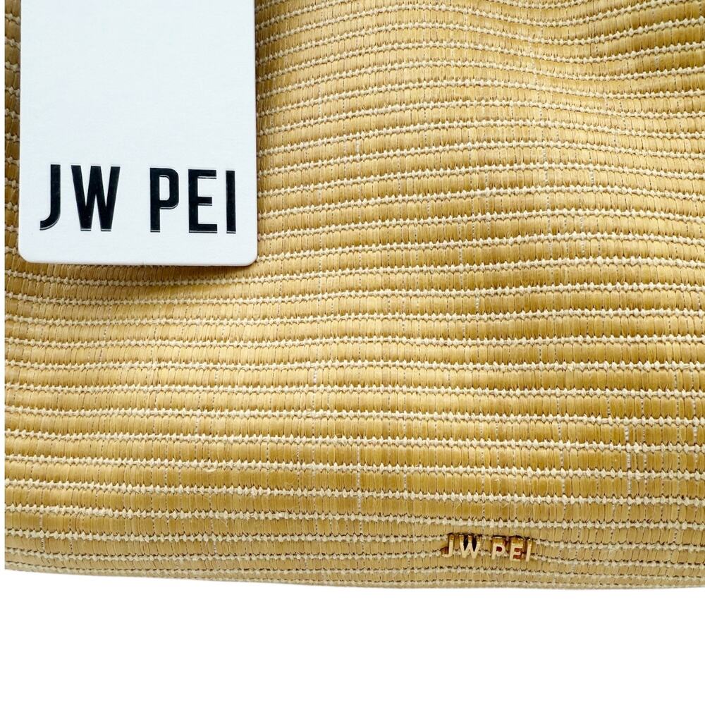 JW Pei Hana Medium Tote Bag in Tan Raffia Straw Black Trim Shoulder Bag Purse - Picture 4 of 15